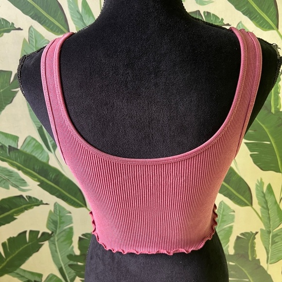 Aeropostale Womens Maroon Ribbed Lettuce Hem Crop Tank Top Medium - Picture 3 of 4